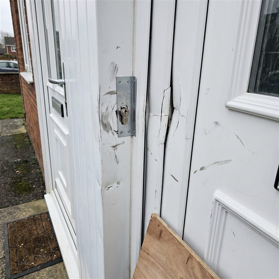 Burglary door secured in Greater Manchester - before PrimeFab attended