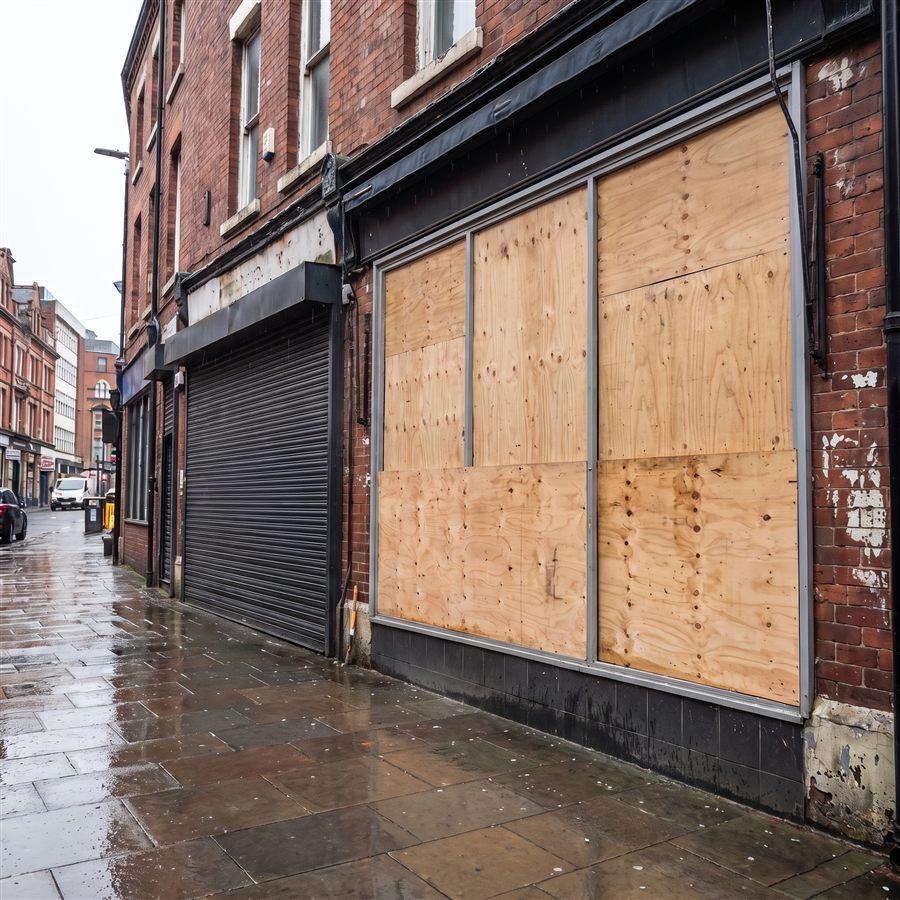 Frontage boarded & secured - completed by the PrimeFab team
