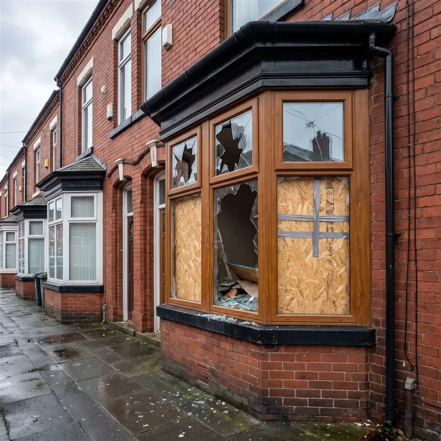 Smashed Bay Window Reglazed, before repair