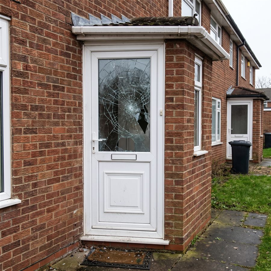 Toughened door glass fitted in Greater Manchester - before PrimeFab attended