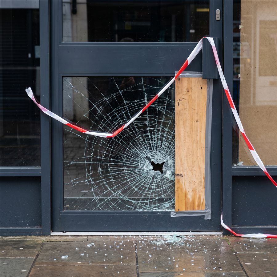 Toughened shop door glass in Greater Manchester - before PrimeFab attended