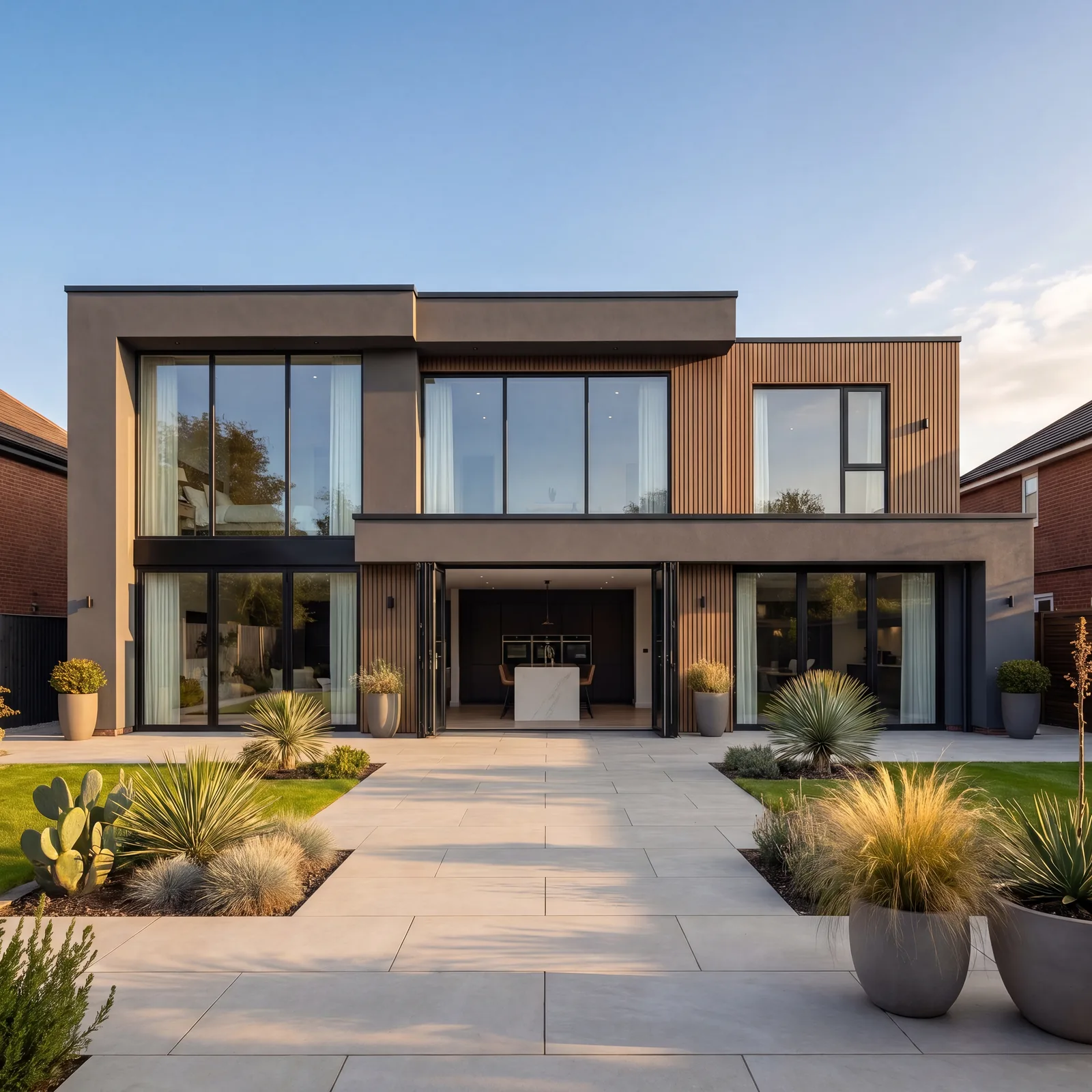 Contemporary home with minimal-sightline aluminium glazing and bi-fold doors